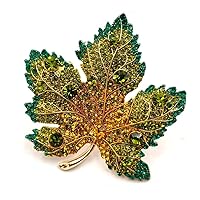 Vintage Stylish Full Micro Pave Yellow Orange Red Crystal Big Maple Leaf Brooch Pin Autumn Jewelry
