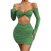 GRASWE Women's Long Sleeve Dress Sexy Pure Color Slim Fit Long Sleeve Dress