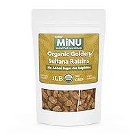 MiNU Organic Golden Raisins Sultanas No Sulfur 16 oz (1 lb), Mindful Nutrition Sultanas No Added Sugar, Seedless, Superfood, Raw, Paleo, Vegan, NonGMO, Gluten Free