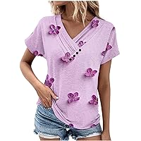 Women's Tops Dressy Casual Summer Short Sleeve 2024 Fashion Ladies Loose Fit Tunic Shirts V Neck Business Work Blouses
