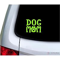 Dog mom Text paw Print 3.9x4.4 inches Size Dog Canine Dog Decal Vinyl Laptop car Window Truck - Made and Shipped in USA (Lime Green)