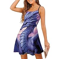 Purple Fly Dragon Women's Mini Dress Sleeveless Sundress Casual Tank Dress Beach Dress