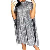 Sexy Maxi Dresses for Women 2024 Plus Size, Ladies Cloak Style Dress Solid Color Waist High Neck Dress Sequin
