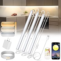 Lacoco Under Cabinet Lights Plug in, 12 Inch Dimmable Bright Cabinet Lighting 3 Colors Temp Linkable Led Strip Bar with APP Remote Control, Under Counter Lights for Kitchen Closet Workbench