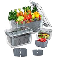 3-pack Vegetable and Fruit Storage Containers for Fridge Organizer Produce Saver Containers for Refrigerator Lettuce Keeper BPA-Free Kitchen Organization with Lids and Air Vents (Grey)
