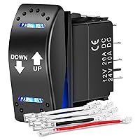 Down Up Polarity Reverse Switch DPDT 20A 7PIN Momentary Rocker Switch ON Off ON Switch 12V 24V Toggle Switch Jumper Wires for Control Motor for Hoist, Crane, Linear Actuator, 2 Years Warranty