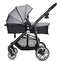 Pram Stroller,Pushchair for Babies and Newborns MAMINGBO 3 in 1 Travel System Baby Stroller,5-Point Harness and High Storage Basket Color : Gray 