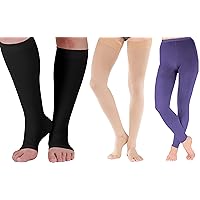 (9 Pairs) Plus Size Compression Thigh Hi 20-30 mmHg for Women & Men with Open Toe - Extra Large Over the Knee Compression Hose for Varicose Veins Circulation, Lymphedema - Beige & Black & Purple