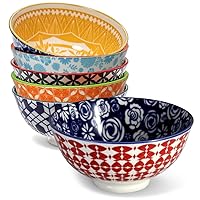 Annovero 10 oz Bowls | Small Dessert Bowls Set of 6 | Colorful Porcelain Bowls for Ice Cream, Snacks, Dipping Sauce, Small Serving of Soup, Rice | Microwave & Oven Safe | Great for Parties or as Gift