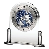 Howard Miller Ponderay Alarm Table Clock 547-775 – Convex Acrylic Crystal, Silver Tone Metal Columns, Contemporary Home Décor, Quartz Alarm Movement