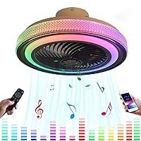KZT Quiet Fan LED Ceiling Light with Remote Control Dimmable RGB Music Ceiling Fan with Lighting and Bluetooth Speaker Fan Light Fan Ceiling Lamp for Bedroom Children's Room Lamp