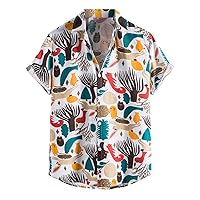 Men's Loose Fit Printed Ethnic Style Short Sleeve Button Down Shirts Casual Beach Shirt Summer Top
