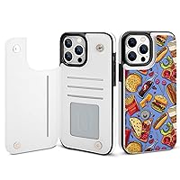 American Fast Food Stand Case for iPhone 13/13Pro/13Pro Max/13 Mini Protective Cover Back Flip Card Slots Wallet Pu Leather