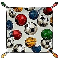 Vintage Football Pattern Microfiber Leather Dice Trays Folding for RPG DND Table Games, Leather Dice Holder Storage Box Portable Folding Rolling Dice Tray, 20.5x20.5cm