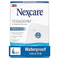 Nexcare Tegaderm Waterproof Transparent Dressing, Dirtproof, Germproof, Provides Protection To Minor Burns, Scrapes, Cuts, Blisters And Abrasions, 4 x 4.75 in, 4 Count