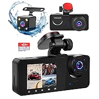 3 Channel Dash Cam Front and Rear Inside,WIZACE 1080P Full HD 170 Deg Wide Angle Dashboard Camera, 2.0 Inch IPS Screen,G-Sensor,Loop Recording,24H Parking Recording with IR Night Vision & 32GB TF Card