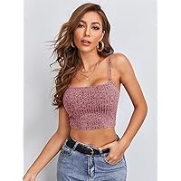 Marled Crop Cami Top (Color : Redwood, Size : X-Small)