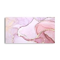 Stretched Abstract Wall Art, Multi-color Marble Canvas Artwork, Easy-to-Hang Decor for Living Room, Bedroom, Kitchen and Home Office (Pink Abstract, 48 x 24 inch)