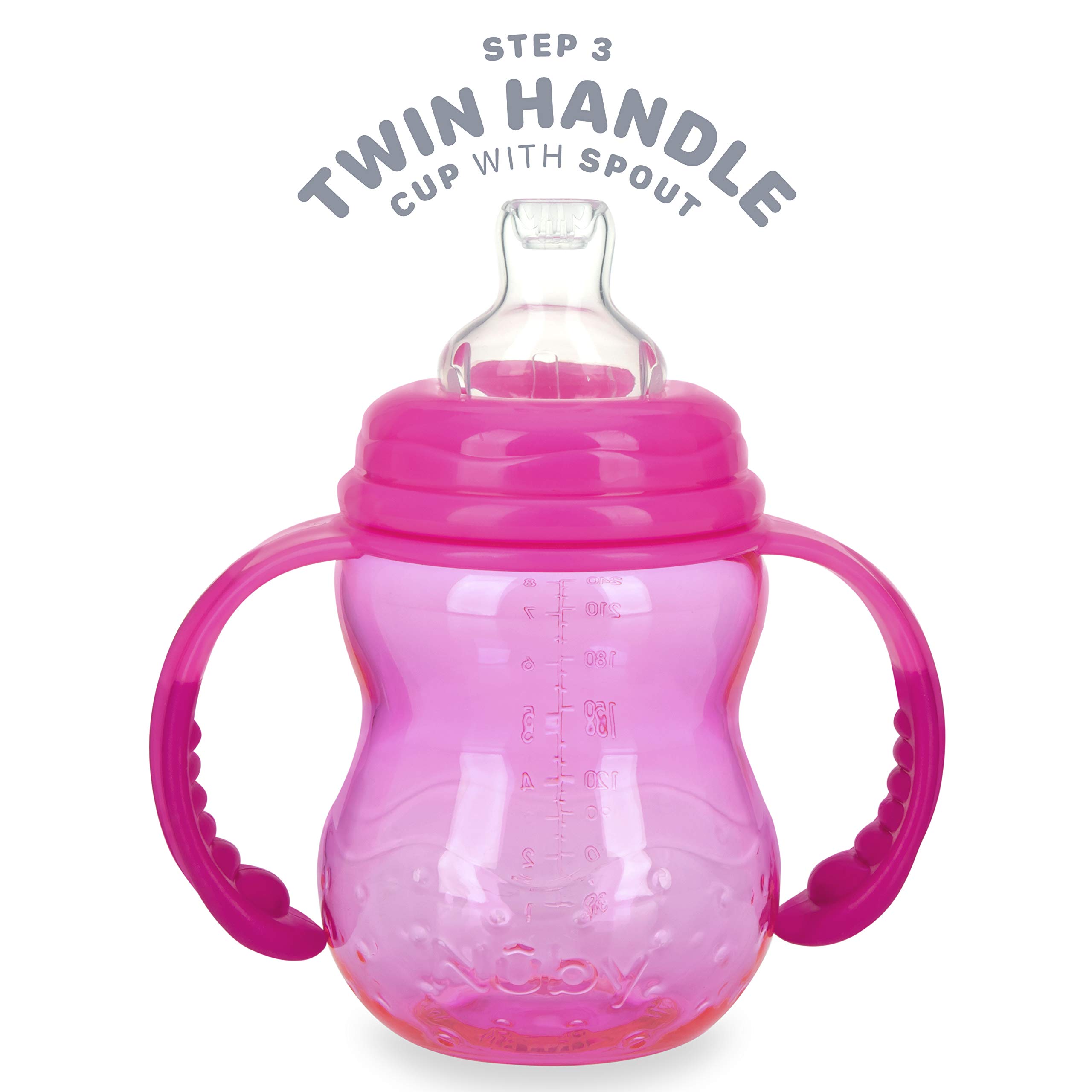 Nuby 3 Stage Tritan Wide Neck Grow with Me No-Spill Bottle to Cup, Pink, 5