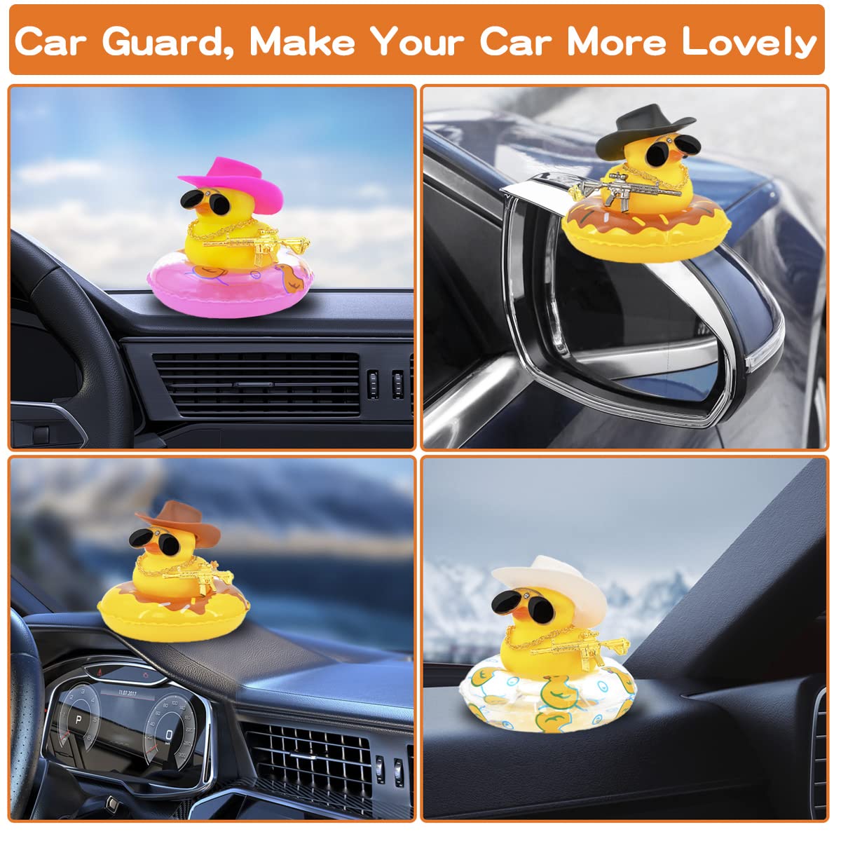 Rubber Duck for Car - Car Duck Decoration Dashboard, Rubber Duck Toy Car Ornament, Car Accessories Duck with Mini Sun Hat Swim Ring Necklace and Sunglasses for Party Favors, Birthdays, Bath Time