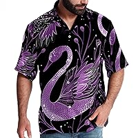Hawaiian Shirts for Men, Short Sleeve Button Down Men, Big and Tall Hawaiian Shirts for Men, Purple Cartoon Swan
