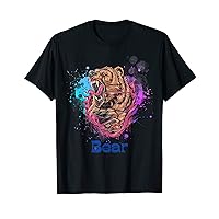 Modern Bear And Strength Blue Neon Lights T-Shirt