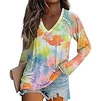 Womens Petite Tops Long Sleeve Floral V Neck Tshirts Loose Fit Cute Casual Tees