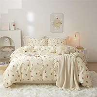 VClife Girls Strawberry Duvet Cover King Cotton Cream Pink Fruits Pattern Comforter Cover, Breathable Soft 3 Pieces Cute Style Duvet Cover Sets - 1 Duvet Cover and 2 Pillowcases