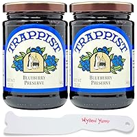 WYKED YUMMY Blueberry Preserve Bundle with Two 12 oz Jars of Trappist Blueberry Preserve with 1 Wyked Yummy Spreader Plastic Knife and Jar Scraper