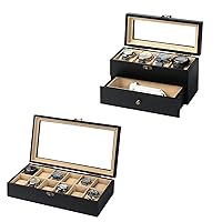 Watch Box Case Organizer Display Storage with Jewelry Drawer for Men Women Gift, Black 9S64S3SD 9B8YKN9Y
