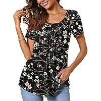CATHY Women's 2024 Summer Short Sleeve Tunic Top Hide Belly Shirts Loose Comfy Blouse for Leggings