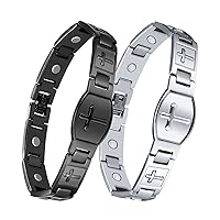 Magnetic Therapy Bracelet for Men ~Titanium Steel Bracelet for Arthritis Pain Relief and Carpal Tunnel~ Ultra Strength 3500 Gauss Magnet~Jewelry Gift with Adjustment Tool(Classic Cross)