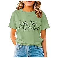 Women's Short Sleeve Dressy Solid Tee Floral Cotton T Shirts Trendy Womens T-Shirts