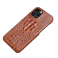 Ultra Thin Genuine Leather Case for iPhone 15 Pro Max/15 Pro/15 Plus/15, Crocodile Pattern Case with Screen Camera Protection Business Cover,Brown,15 Pro Max 6.7''