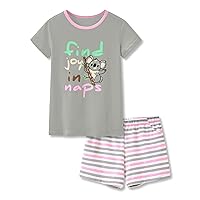 Summer Pajamas for Girls – Stripe & Glittering Heart PJS Pal Cute Jammies Set Big Kids Size 6-16