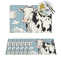 Fresh Milk Placemats Set of 6 Pcs Heat-Resistant Washable PVC Place Mats Non-Slip Wipeable Vinyl Woven Kitchen Table Mats for Indoor Outdoor Party Dining Table 12x18 Inch