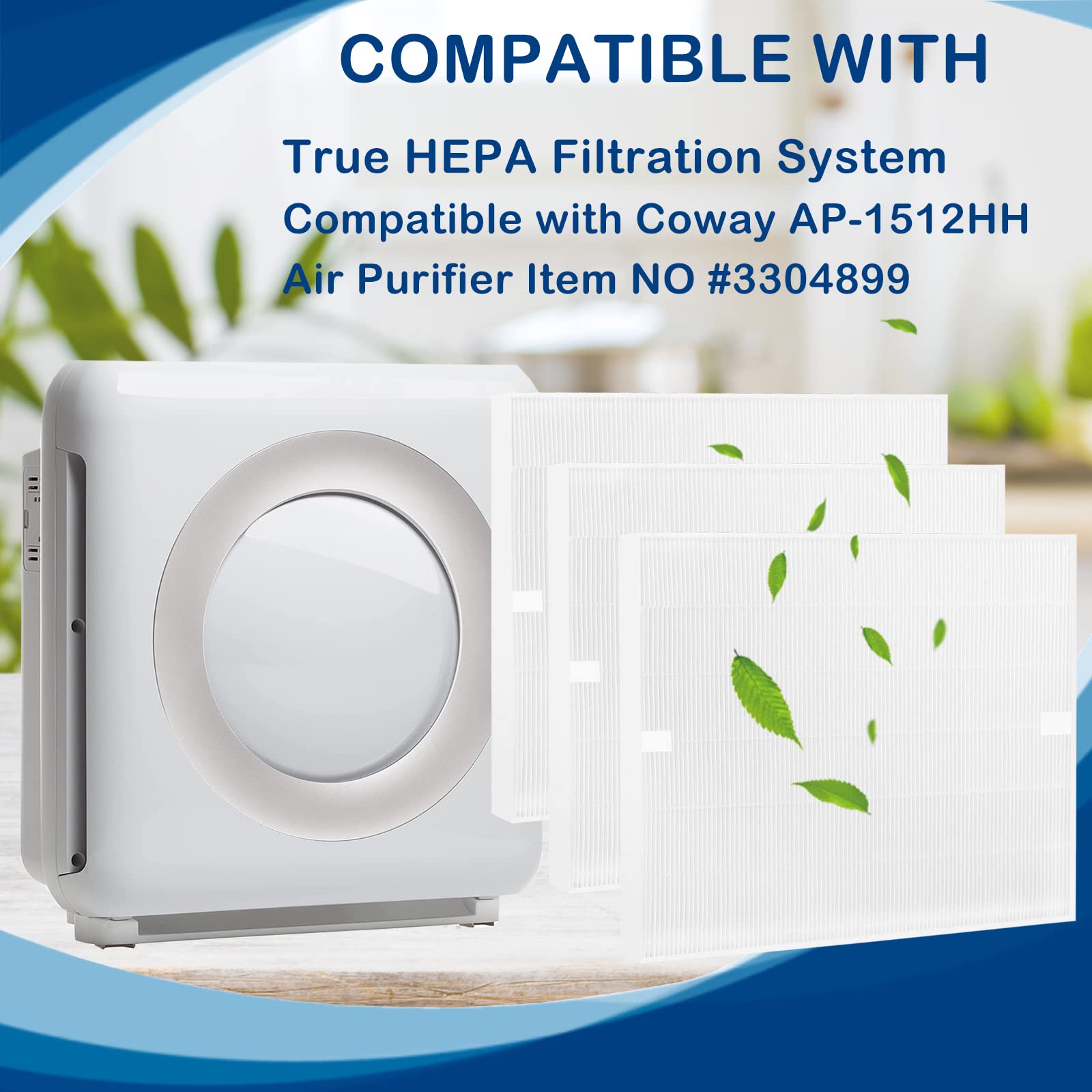 AP-1512HH True HEPA Filter Replacement Compatible with Coway AP-1512HH AP1512HHMighty Air Purifier, AP-1512HH-FP, Item NO #3304899, 3 Pack HEPA Filter Only