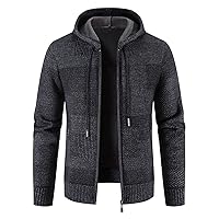 Men's Thick Hoodie Hooded Plush Plaid Knitting Drawstring Coat Sweater Warm Solid Color Jackets Tops