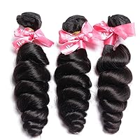 8A Grade Unprocessed Peruvian Virgin Hair Loose Wave 100% Human Hair Weave 3 Bundles 12 14 16 Inches Natural Black Color Pack of 3