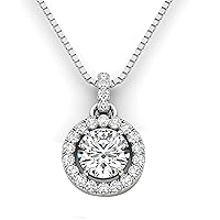 IGI CERTIFIED 1 1/4ct Diamond Round Single Halo Necklace, Diamond Pendant for Women in 14k White Gold (I-J, I2)