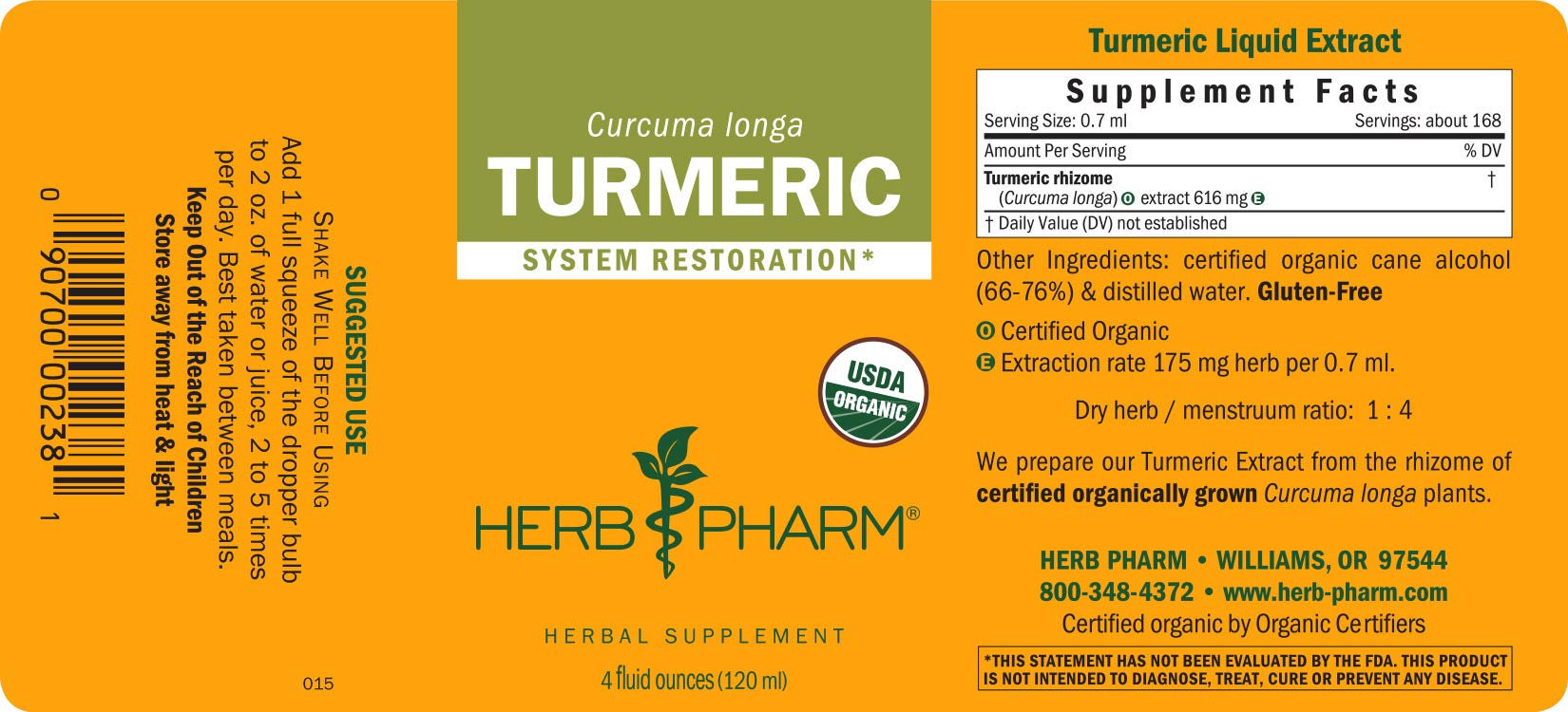 Herb Pharm Certified Organic Turmeric Root Liquid Extract for Musculoskeletal System Support - 4 oz