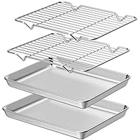 Wildone Baking Sheet with Rack Set [2 Sheets + 2 Racks], Stainless Steel Cookie Pan baking Tray with Cooling Rack, Size 9 x 7 x 1 Inch, Non Toxic & Heavy Duty & Easy Clean
