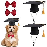 2 Pcs Pet Graduation Caps with 2 Pcs Bow Tie Necktie Collar, Small Dog Graduation Hats with Yellow Tassel Pet Grad Costume for Dogs Cats Holiday Costume Party Favor