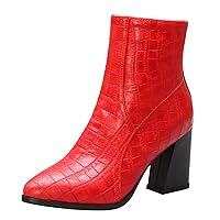BIGTREE Womens Ankle Boots Plaid Embossed Pointed Toe High Heel Fashion Booties with Side Zipper
