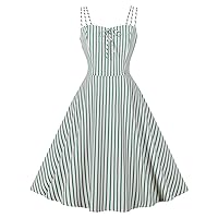 Wellwits Women's Summer Strap Sundress 1950s Vintage Formal Cocktail Dress