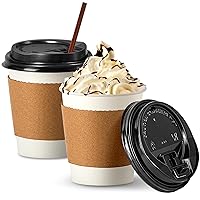 Fit Meal Prep 100 Pack 10 oz Disposable Coffee Cups with Lids, Sleeves and Stirrers, Premium To Go Coffee Cups with Lids, Durable Thickened Hot White Paper Cup for Cold/Hot Beverage Chocolate Cocoa