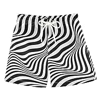 Wavy Stripes Black White Boys Swim Trunks Swim Kids Swimwear Board Shorts Hawaii Vacation