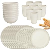 32Pcs Wheat Straw Dinnerware Sets, Camping Dishes Plates Cups Lightweight Unbreakable Dinner Ware Microwave Dishwasher Safe Kids Dinnerware Set for Camping Picnic RV Dorm