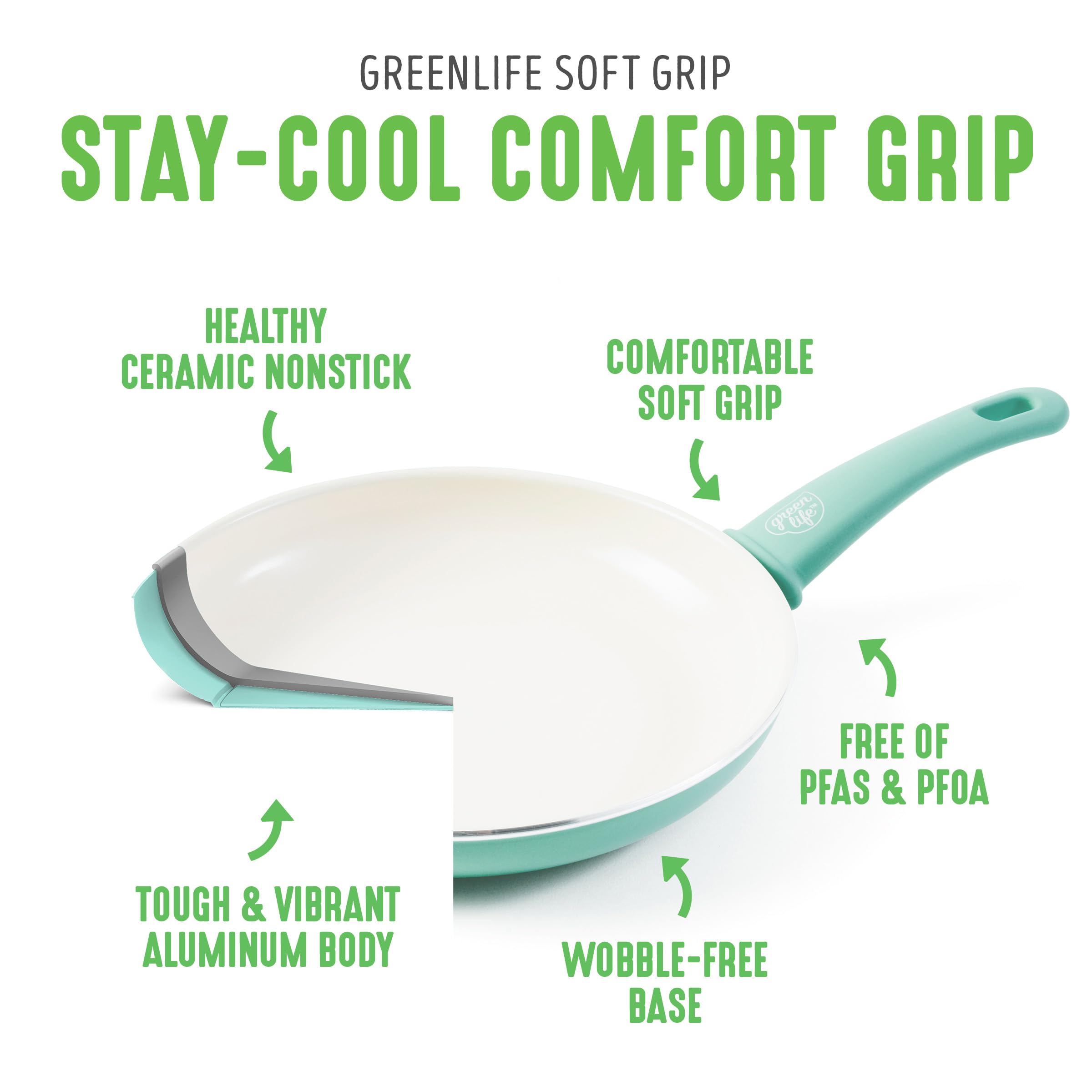 GreenLife SoftGrip Healthy Ceramic Nonstick, 6QT Stockpot with Lid and Straining Lid, PFAS-Free, Dishwasher Safe, Turquoise