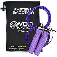 WOD Nation Attack Speed Jump Rope : Adjustable Jumping Ropes : Unique Two Cable Skipping Workout System : One Thick and One Light 11 Foot Cable : Perfect for Double Unders : Men and Women